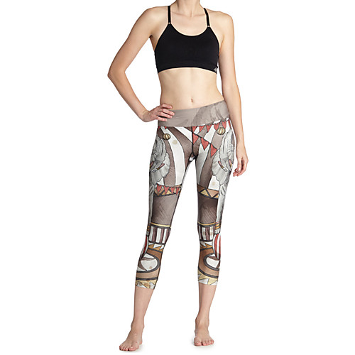 

Women's Basic Chino Breathable Comfort Daily Gym Leggings Pants Graphic Elephant Animal Calf-Length Patchwork Print Light Brown