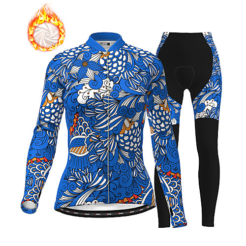 

21Grams Women's Long Sleeve Cycling Jersey with Tights Winter Fleece Blue Bike Thermal Warm Fleece Lining Breathable Warm Quick Dry Sports Printed Mountain Bike MTB Road Bike Cycling Clothing Apparel