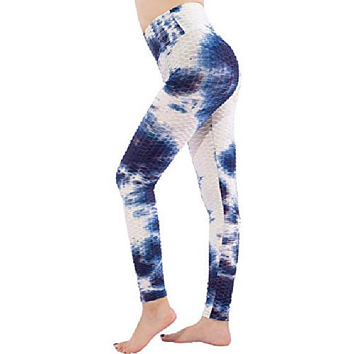 

high waist workout ruched leggings for women,ladies compression yoga leggings butt lift,textured comfy tummy control soft leggings(whiteblue-xl)