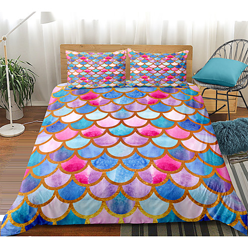 

Colorful Scale Watercolor Print 3-Piece Duvet Cover Set Hotel Bedding Sets Comforter Cover with Soft Lightweight Microfiber(Include 1 Duvet Cover and 1or 2 Pillowcases)