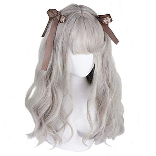 

Synthetic Wig Bouncy Curl With Bangs Wig Long Light Blonde Silver grey Grey Pink / Grey Dark Purple Synthetic Hair Women's Soft Fluffy Mixed Color