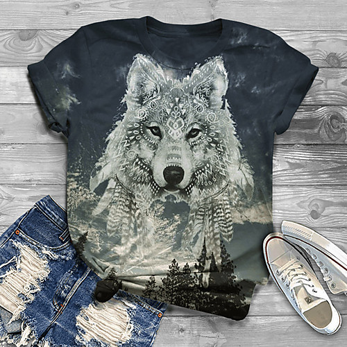 

Women's Plus Size Print Animal Blouse Shirt Large Size Round Neck Short Sleeve Tops Big Size