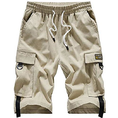

women's cargo shorts elastic waist drawstring cotton loose fit casual lightweight outdoor multi pocket twill pants khaki us 24