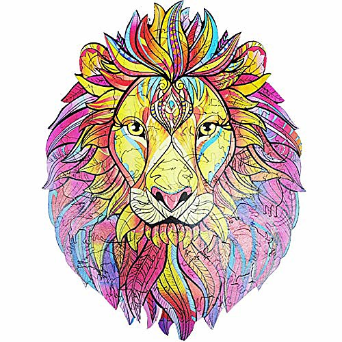 

wooden jigsaw puzzle, best gift for adults and children, unique shape puzzle pieces of mysterious lion