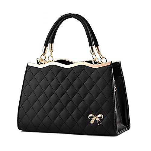 

women fashion top handle lady purse shoulder handbag (black)