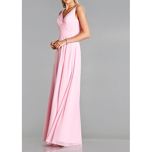 

Sheath / Column V Neck Floor Length Chiffon Bridesmaid Dress with Pleats