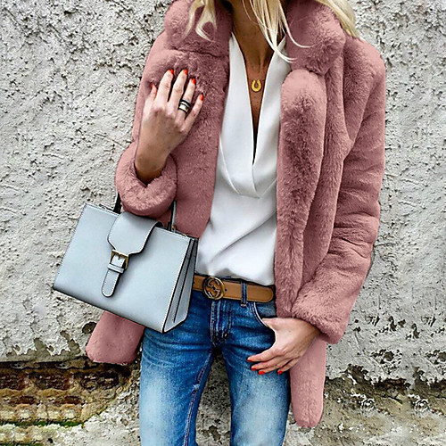 

Women's Solid Colored Active Fall Teddy Coat Long Work Long Sleeve Faux Fur Coat Tops White