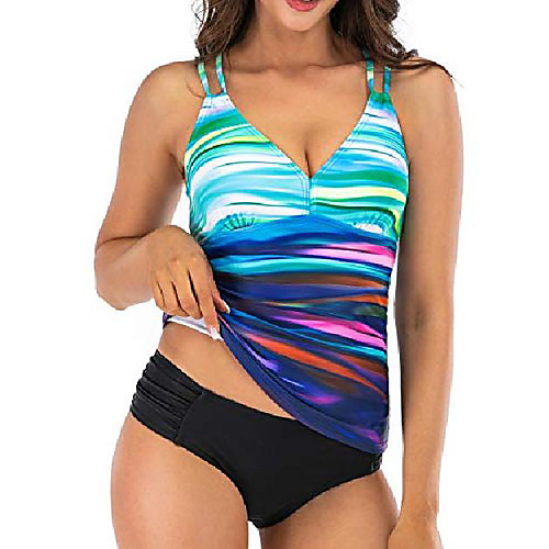 

women's v neck tankini set criss cross back tankini top with bikini bottom two piece swimming costume for women