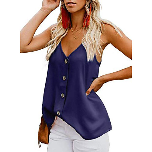 

womens tops v neck button down strappy cami spaghetti tank tops casual sleeveless loose tops summer sexy boho shirts soild color cute tops shirts blouses rust red m
