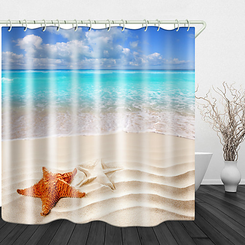 

Sea Beach Print Waterproof Fabric Shower Curtain for Bathroom Home Decor Covered Bathtub Curtains Liner Includes with Hooks
