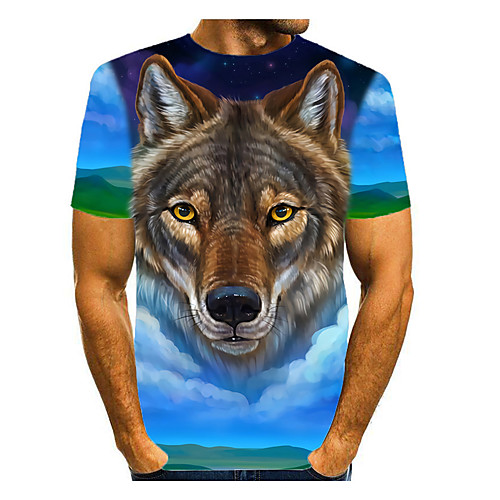 

Men's T shirt 3D Print Graphic 3D Animal Print Short Sleeve Daily Tops Casual Blue