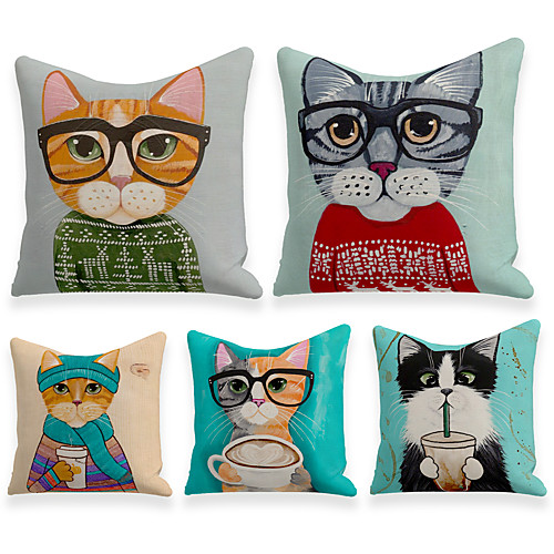 

Cushion Cover 5PCS Linen Soft Decorative Square Throw Pillow Cover Cushion Case Pillowcasefor Sofa Bedroom 45 x 45 cm (18 x 18 Inch) Superior Quality Mashine Washable