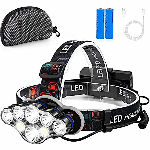 

rechargeable headlamp, 8 led headlamp flashlight with white red lights,8 modes usb rechargeable waterproof head lamp for outdoor camping cycling running fishing (8led-with case)