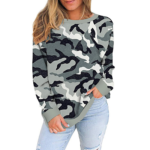 

Women's Plus Size Print Camouflage Leopard Blouse Large Size Round Neck Long Sleeve Tops Big Size