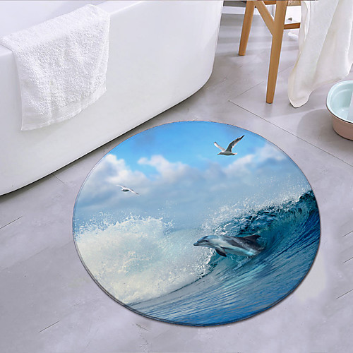 

Playful Dolphins Round Mat Carpet Door Mat Bedroom Living Room Carpet Study Room Carpet Kitchen Bathroom Anti-slip Mat