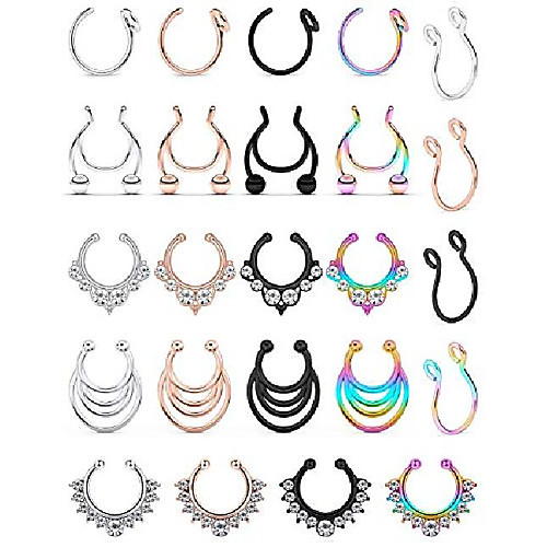 

nose ring hoop stainless steel clip on septum ring non-pierced nose hoop rings faux lip earring piercing jewelry for women men