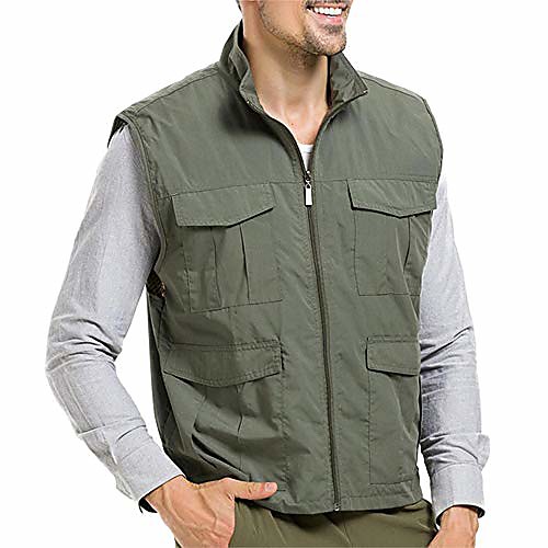 

mens casual zip up lightweight solid outdoor fishing hunting photo journalist tactical safari travel vest dark green