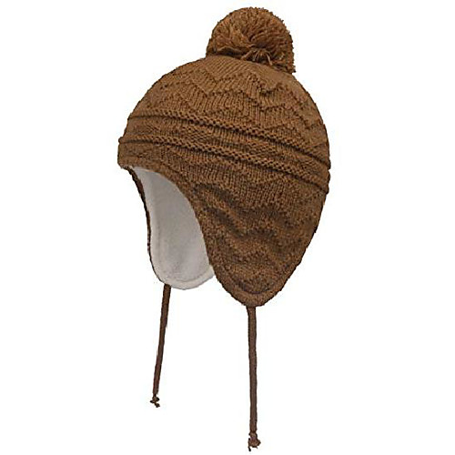

toddler boys girls fleece lined knit kids hat with earflap winter hat (brown, 6-12 months)