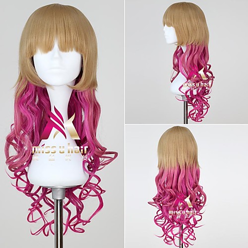 

Synthetic Wig Cosplay Wig Curly With Bangs Wig Medium Length Pink Synthetic Hair 24 inch Women's Fashionable Design Cosplay Comfortable Pink hairjoy / Ombre Hair