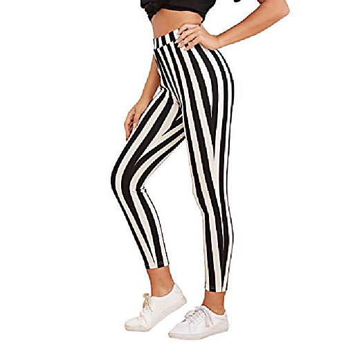 

women's striped high waist workout leggings skinny yoga stretchy pants black and white xl