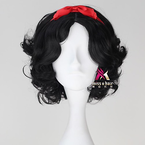 

Synthetic Wig Snow White snow White Curly Bob Asymmetrical With Headband Wig Short Black Synthetic Hair 12 inch Women's Cute Cosplay Black