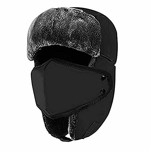

winter trooper hat - unisex windproof waterproof warm russian aviator trapper hat with adjustable chin strap & removable breathable face mask for all sports outdoors snowboard cycling