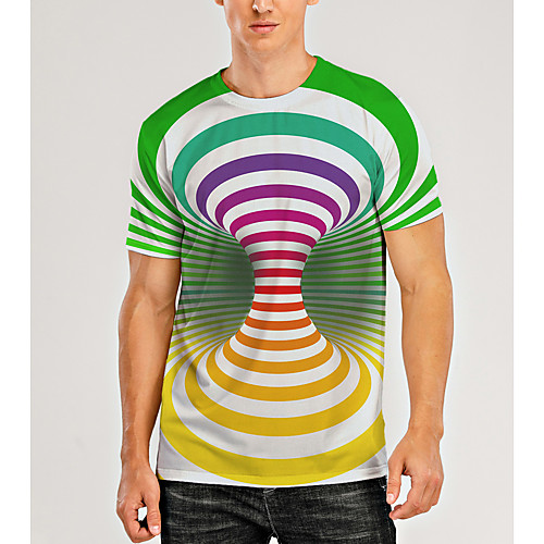 

Men's T shirt 3D Print Graphic Optical Illusion 3D Print Short Sleeve Daily Tops Casual Rainbow
