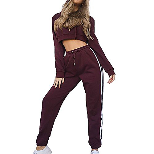 

women tracksuit set long sleeve crop top hoodies sweat pants outfit sport gym jogging suit (tag l(uk 12), dark red)