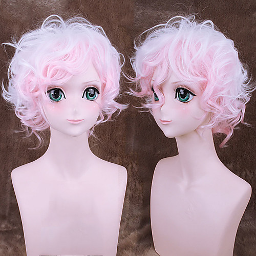

Cosplay Costume Wig Synthetic Wig Bouncy Curl With Bangs Wig Short PinkRed Synthetic Hair Women's Anime Cosplay Pink