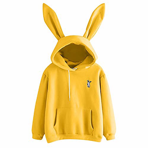 

women girls hoodie, rabbit ears long sleeve casual sweatshirt pullover tops blouse lovely loose pockets tops yellow