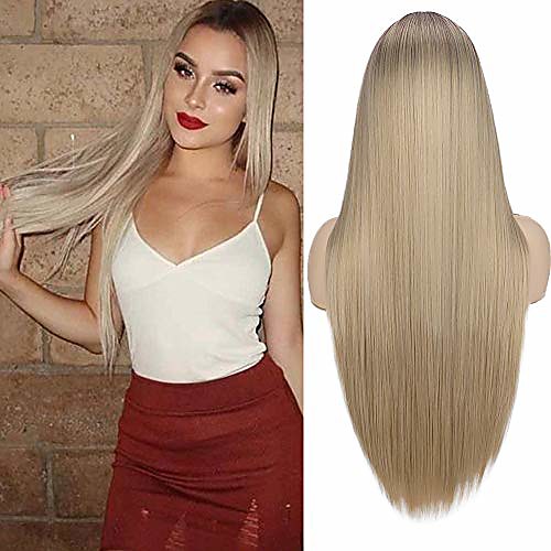 

colorfulpanda ombre blonde wigs for women silky real looking long blonde wigs heat resistant synthetic hair wig (ash blonde)