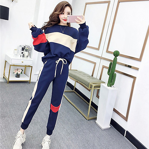 

Women's 2 Piece Splice Tracksuit Sweatsuit Street Casual 2pcs Long Sleeve Thermal Warm Breathable Soft Gym Workout Running Active Training Jogging Exercise Sportswear Normal Sweatshirt Blue Apricot