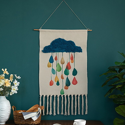 

Hand Woven Macrame Wall Tapestry Hanging Bohemian Boho Art Decor Blanket Curtain Home Bedroom Living Room Decoration Nordic Handmade Tassel Cotton 40x60cm