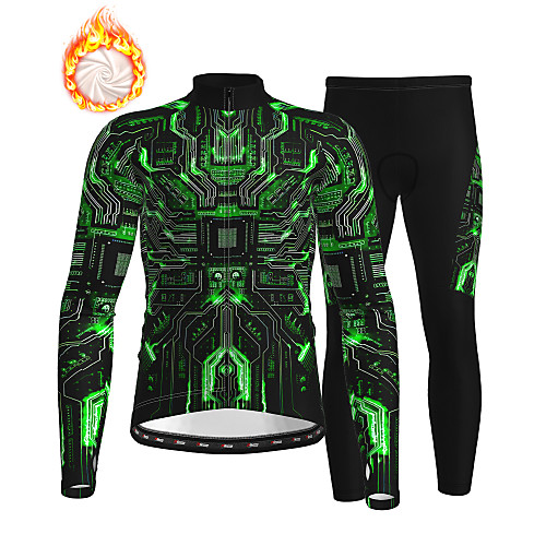 

21Grams Men's Long Sleeve Cycling Jersey with Tights Winter Fleece Polyester Black Bike Clothing Suit Thermal Warm Fleece Lining Breathable 3D Pad Warm Sports Printed Mountain Bike MTB Road Bike