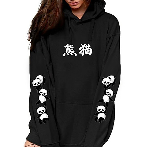 

Women's Pullover Hoodie Sweatshirt Graphic Text Panda Front Pocket Print Daily Other Prints Basic Casual Hoodies Sweatshirts Black