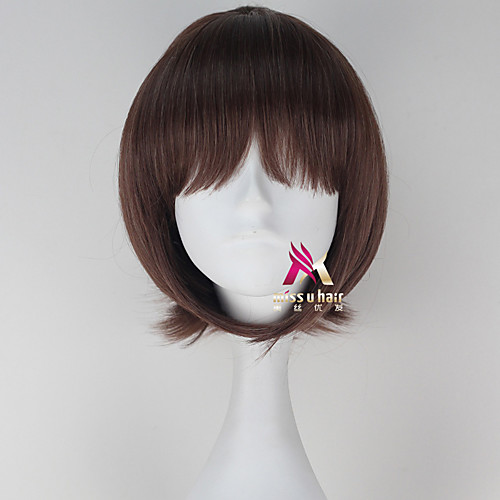 

Synthetic Wig Cosplay Wig Jiuhai Caimei Straight Neat Bang With Ponytail Wig Short Brown Synthetic Hair 12 inch Women's Fashionable Design Cosplay Soft Brown hairjoy
