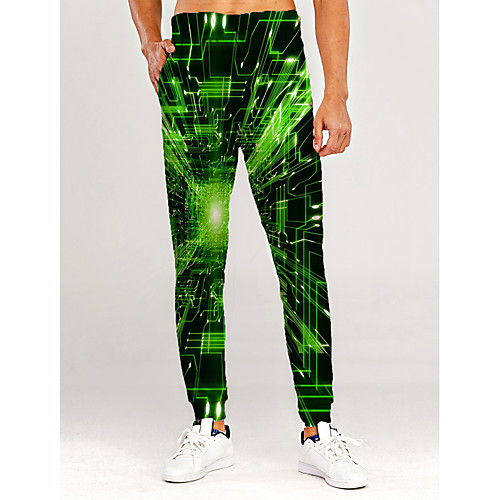 

Men's Sporty Sweatpants Outdoor Daily Pants Sweatpants Pants Graphic Optical Illusion 3D Full Length Sporty Print Green