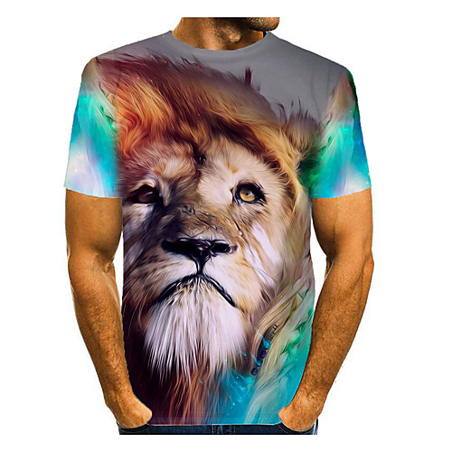 

Men's T shirt 3D Print Graphic 3D Animal Print Short Sleeve Daily Tops Casual Khaki