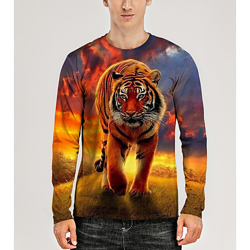 

Men's T shirt 3D Print Graphic 3D Animal Print Long Sleeve Daily Tops Casual Rainbow