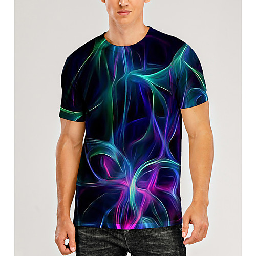 

Men's T shirt 3D Print Graphic Optical Illusion 3D Print Short Sleeve Daily Tops Purple