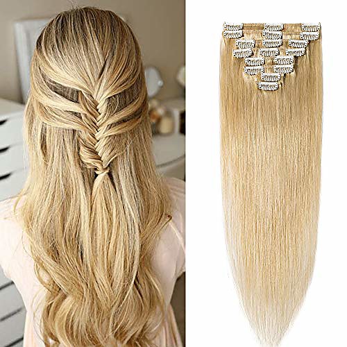 

clip in hair extensions real human hair long straight 16inch 65g 24 natural blonde remy hair pieces 8pcs set