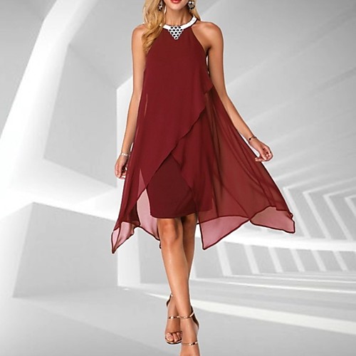 

Women's Swing Dress Knee Length Dress Black Red Sleeveless Solid Color Layered Patchwork Fall Summer Halter Neck Elegant Vintage 2021 S M L XL XXL 3XL 4XL 5XL / Plus Size