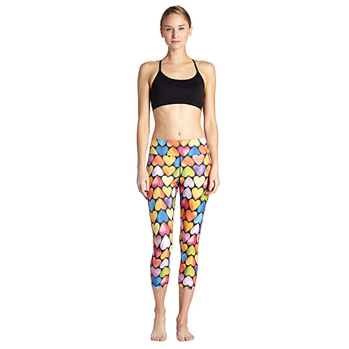 

Women's Basic Casual Breathable Daily Gym Leggings Pants Heart Calf-Length Print Rainbow