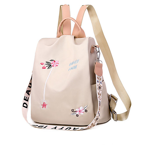 

Women's Polyester Canvas School Bag Commuter Backpack Large Capacity Breathable Embroidery Zipper Floral / Botanical School Office & Career Backpack Black Blue Khaki