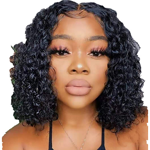 

Human Hair Lace Front Wig Middle Part style Brazilian Hair Water Wave Black Wig 130% Density Classic Women Fashion Women's Short Medium Length Human Hair Lace Wig Clytie