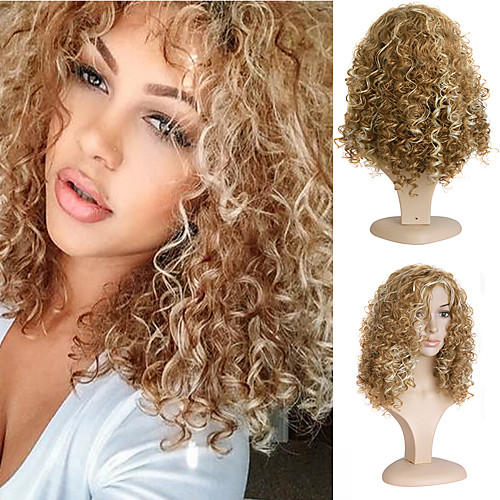 

Synthetic Wig Curly Curly With Bangs Wig Medium Length Blonde Synthetic Hair Women's Side Part With Bangs Blonde