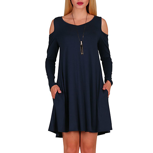 

Women's Shift Dress Short Mini Dress White Black Red Wine Green Dusty Blue Light gray Dark Gray Long Sleeve Solid Color Pocket Patchwork Fall Spring Round Neck Work Casual 2021 S M L XL XXL