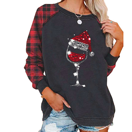 

Women's Christmas Color Block Women's Hoodies Long Sleeve Sweater Cardigans Crew Neck Spring Fall Black Gray
