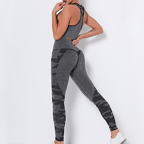 

Women's 2pcs Yoga Suit Winter Seamless Camo / Camouflage Black Purple Camouflage Nylon Yoga Fitness Running High Waist Sports Bra Tights Clothing Suit Sport Activewear Tummy Control Butt Lift 4 Way