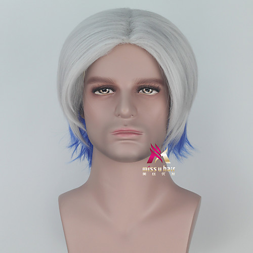 

Synthetic Wig Parsifal Curly Asymmetrical Wig Short Grey Synthetic Hair 14 inch Men's Cool Color Gradient Gray